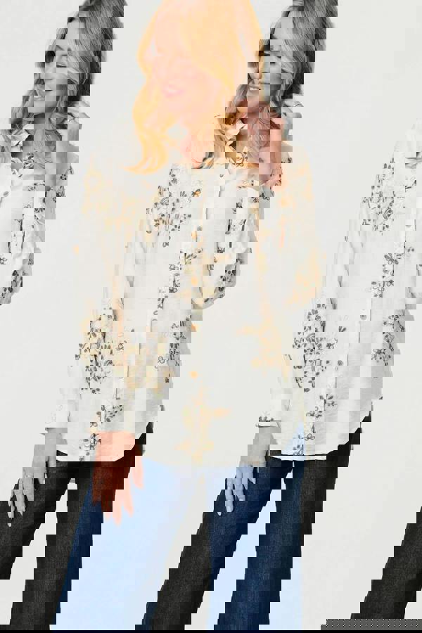 Cream | Embroidered Floral Long Sleeve Shirt