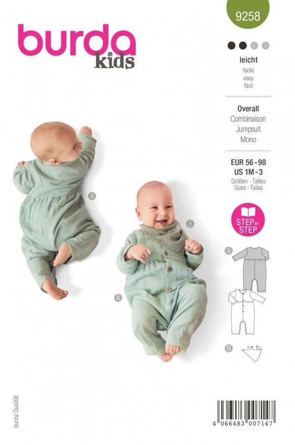 Burda Sewing Pattern 9258 Jumpsuits For Babies, 1M-3 (56-98) - Easy
