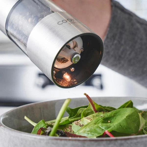 Cooks Professional Electric Salt and Pepper Mill Set with Bamboo Base | Stainless Steel