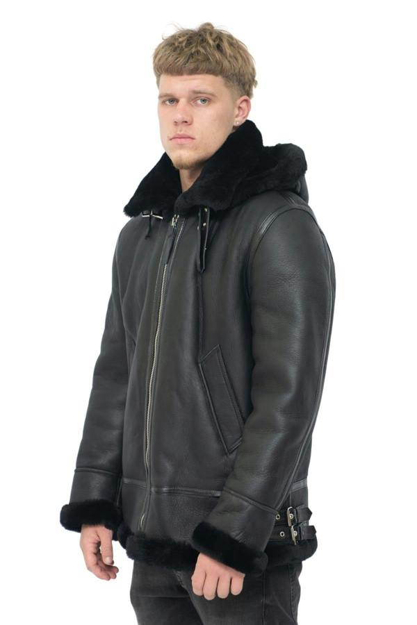 Infinity Leather Mens Hooded Sheepskin Leather B3 Flying Jacket-Harwich