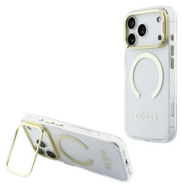 Guess HC IML Gold Outline & Logo Case with MagSafe and Camera Stand for iPhone 17 Pro 6.3" Clear - GUHMP17LHTRMSFD