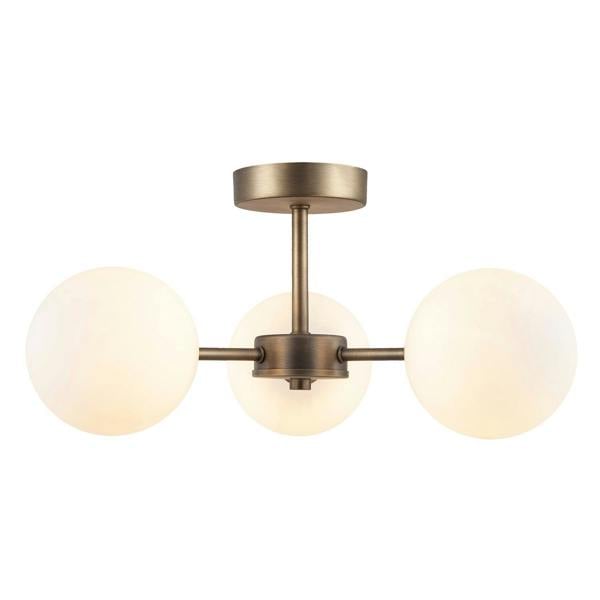 Contemporary Antique Brass Ceiling Lamp with Opal Globe Glass Shades Image 4