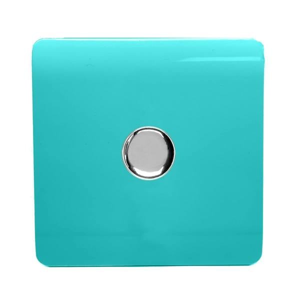 Trendi 1 Gang 2 Way 150w LED Dimmer Screwless 10 Amp Wall Light Switch in Bright Teal - ART-LDM150WBT