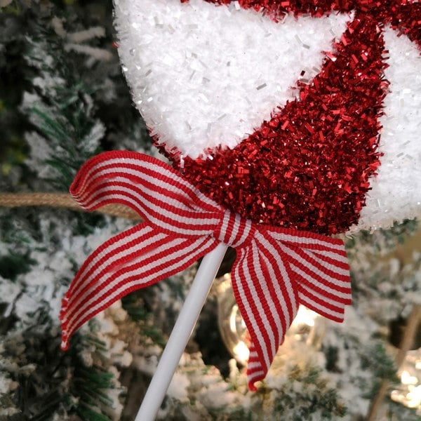 Samuel Alexander 33cm Red and White Swirl Glitter Candy Cane Lollipop Christmas Decoration with Stem