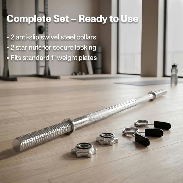 Centra 2'' Olympic Barbell Bar 5ft Weight Lifting Gym Training Bar Spring Clips
