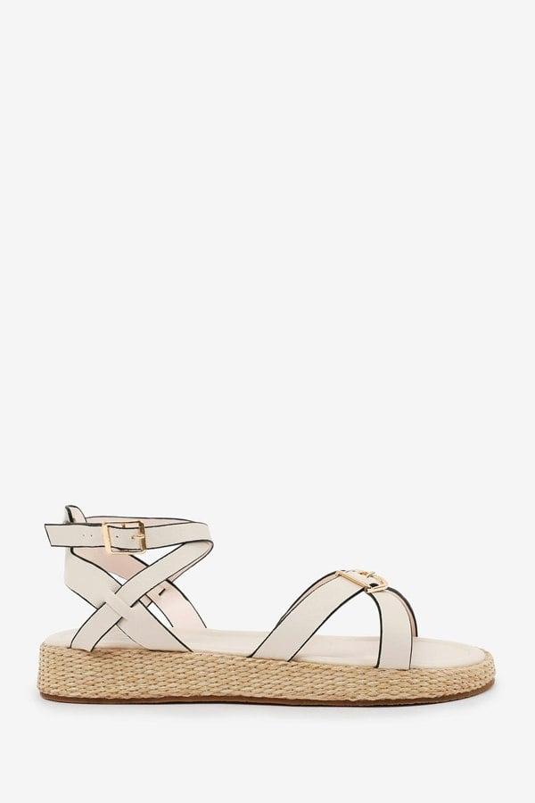 Where's That From Alora Wide Fit Cross Over Buckle Strap Sandals In Cream Faux Leather