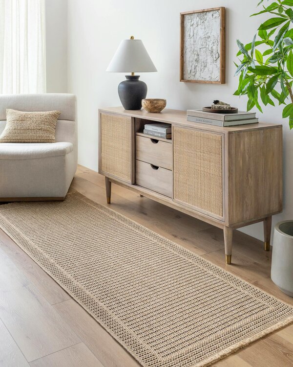 Livabliss Mirage MGE2301 Cottage Tan Black Fringe In- & Outdoor Jute-Look Rug - 80 x 220 cm