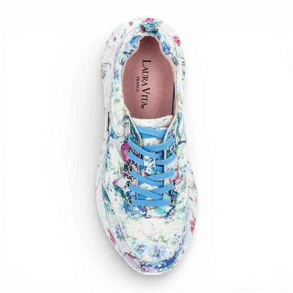 Laura Vita Sofiao 07 - Women's Blue Floral Leather Platform Sneakers