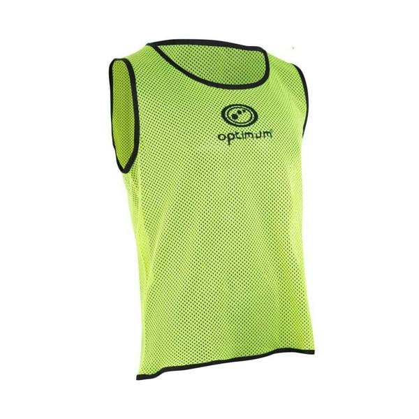 Fluorescent yellow mesh Optimum training bib with black trim and logo, on white background - Optimum