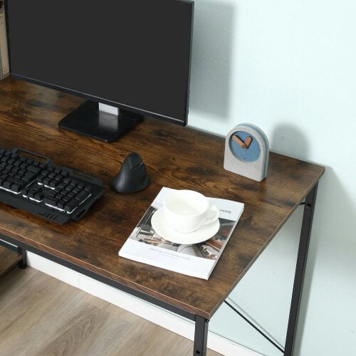 Wyld Haus Ledo 120cm Rustic Brown And Black Reversible Industrial Home Office Desk With Side Shelving