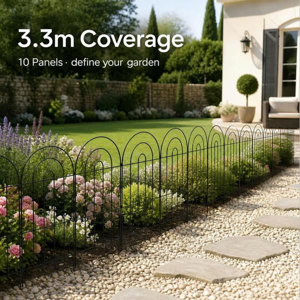 Mountview Garden Fence 10pc Metal Dog Fence Picket Fence Black Steel
