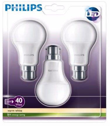 Philips 3 x Philips B22 Bayonet Cap 6W LED Light Bulb - 470Lm