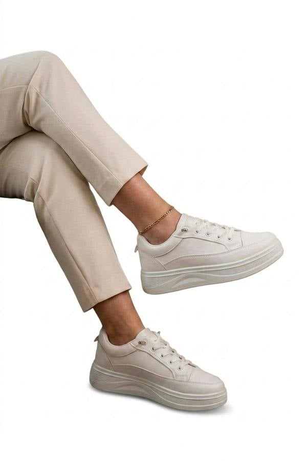 Constance Chunky Sole Lace Up Trainers - White_wb