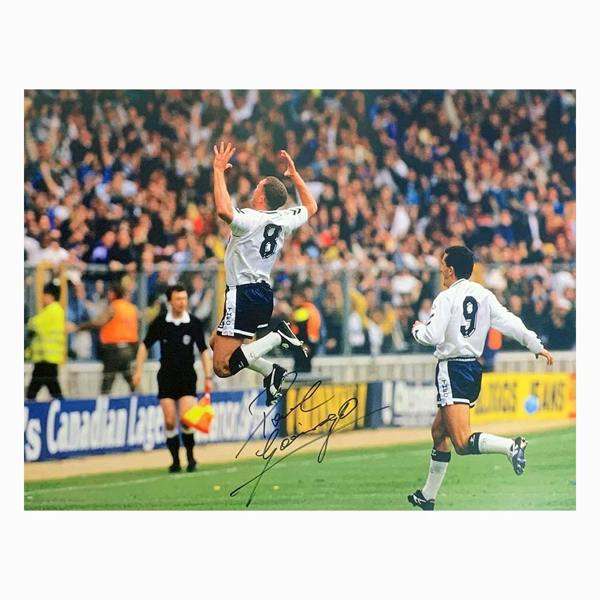 Paul "Gazza" Gascoigne signed 1991 FA Cup Semi-Final photo. — Unframed