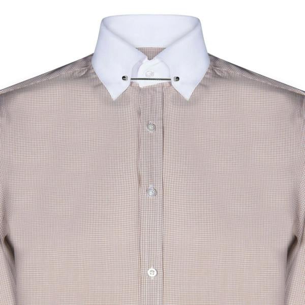 TruClothing Mens Club Collar Beige Shirt 1920s Peaky Blinders With Bar Poplin Pin Smart
