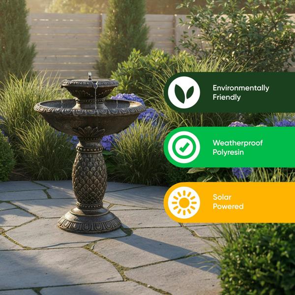 Gardenwize Solar Bird Bath – Imperial Bird Bath Fountain with LED Lights & Battery Backup