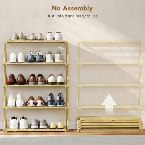 Wyld Haus Lafa Mazi Natural Bamboo  5 Tier Folding Shoe Rack