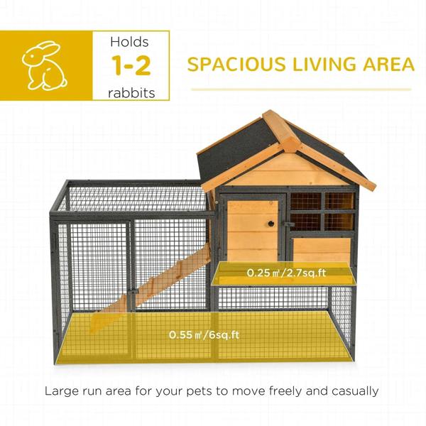 Guinea pig hutch with spacious wire run and raised wooden house