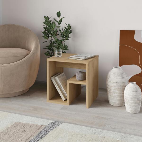 Decortie Bon Square End Table Open Shelf Storage, G-Shaped Coffee Table 40x40cm Chipboard for Living Room Bedroom