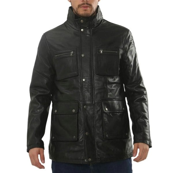 Leather Company Men's Lambskin Leather Stand Collar Field Jacket