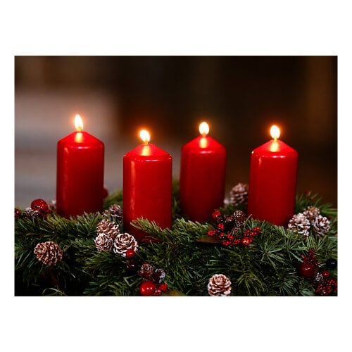 Festive 4 Red Candle LED Christmas Canvas Picture Print, Wooden Frame Wall Art with Switch, 40cm x 30cm, Battery Powered