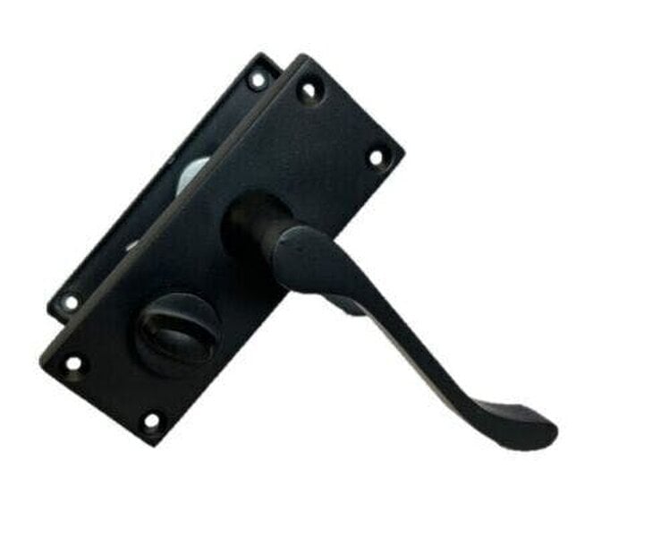 EDH Door Hardware Victorian Scroll Matt Black Bathroom Privacy Lock Door Handles 1 Pair