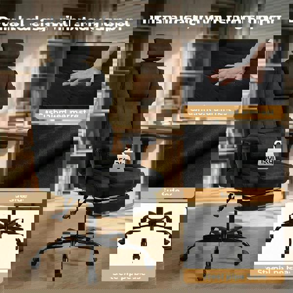 Levede Executive Ergonomic Office Chair Suede Fabric Wide Seat 155° Recline Footrest