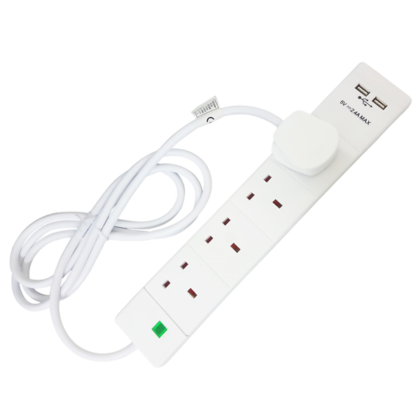 Axiom 4 Gang Extension Lead with 2 USB sockets