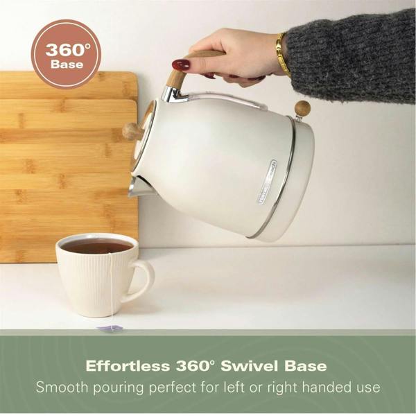 Hamilton Beach Scandi 1.7L Jug Kettle - Matte Cream with Wood Effect