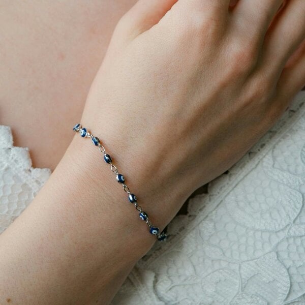 The Colourful Aura Blue Turkish Evil Eye Beaded Charm Protection Minimalist Adjustable Bracelet