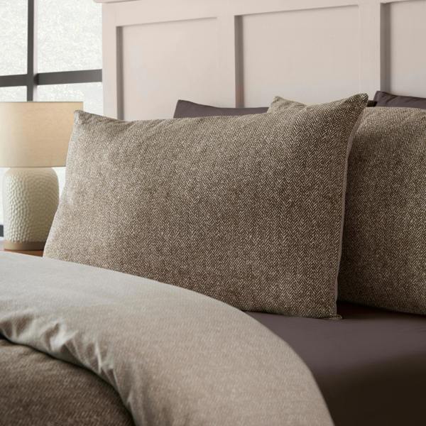 Catherine Lansfield Brushed Herringbone Cotton Reversible Duvet Cover Set Chocolate
