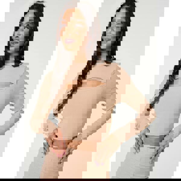 Pink Vanilla Ribbed Long Sleeve Letterbox Top