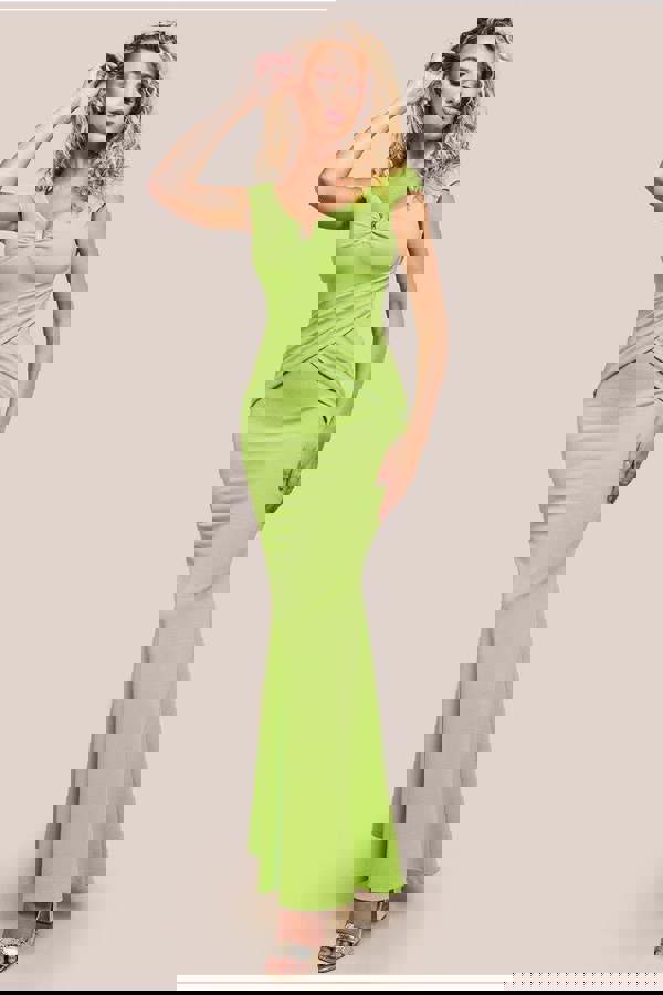 Bardot Pleated Maxi With Metal Trim Maxi Dress - Lime Green DR4306