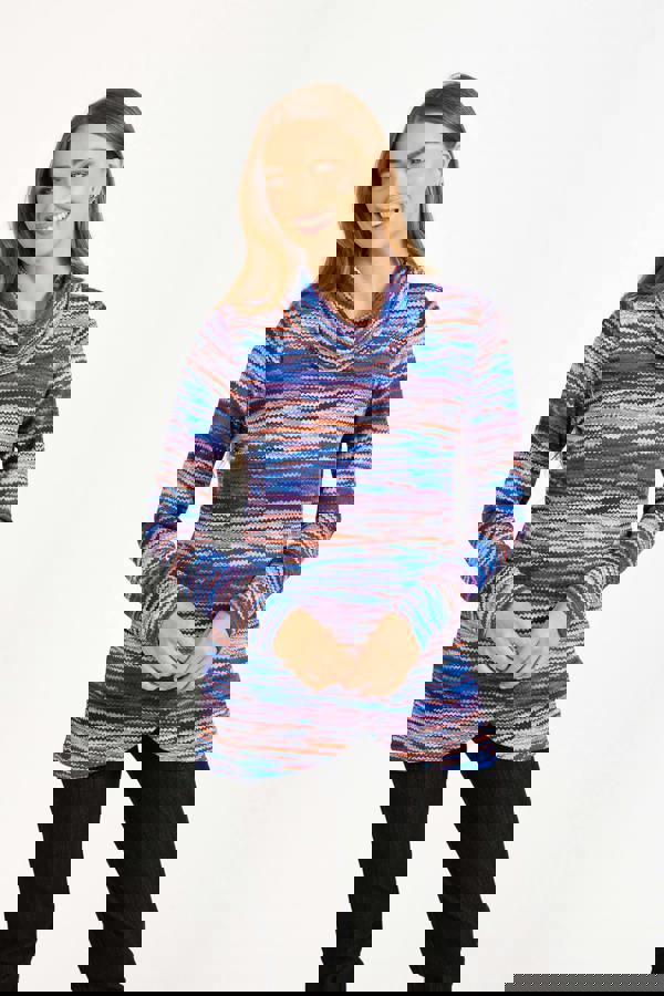 Staggered Print Cowl Neck Top