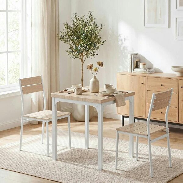 Three-Piece Minimal and Compact Dining Set, Oak Wood Effect - Oak Wood Effect