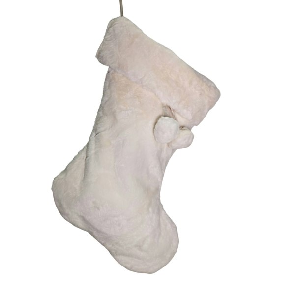 Samuel Alexander 50cm Winter White Faux Fur Hanging Christmas Stocking with Pom Poms