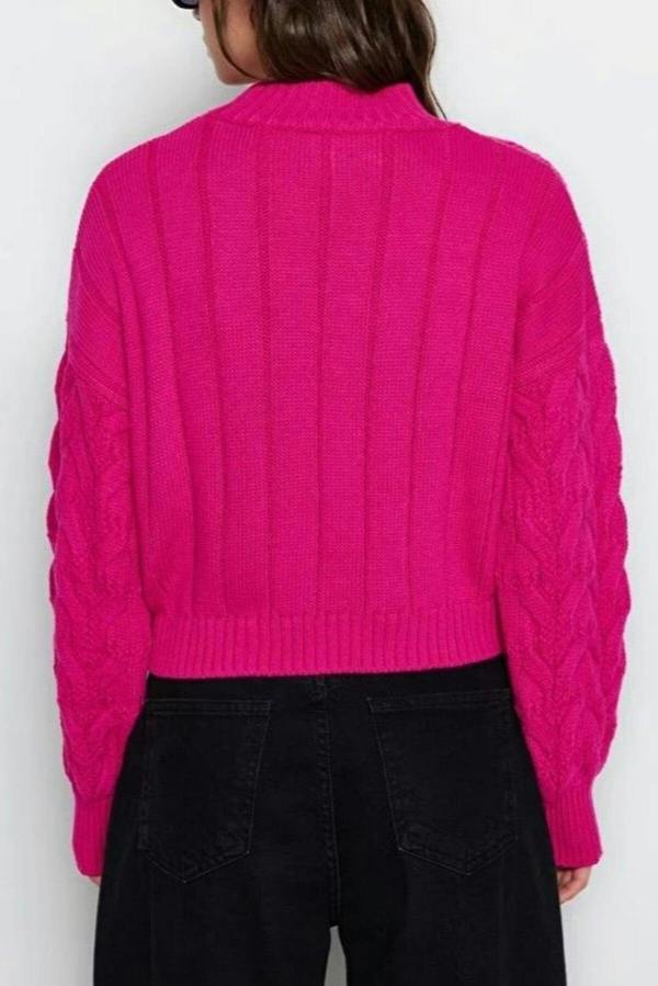 WOVCOR Crop Stand Collar Knit Sweater