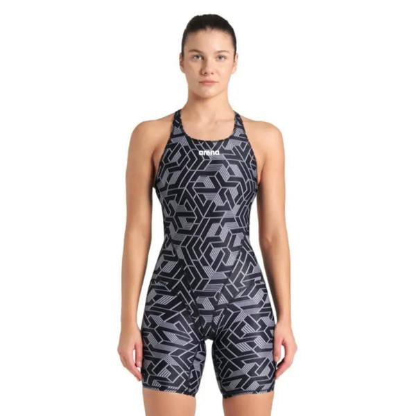 Arena Escape black multi body kneesuit with geometric racerback design