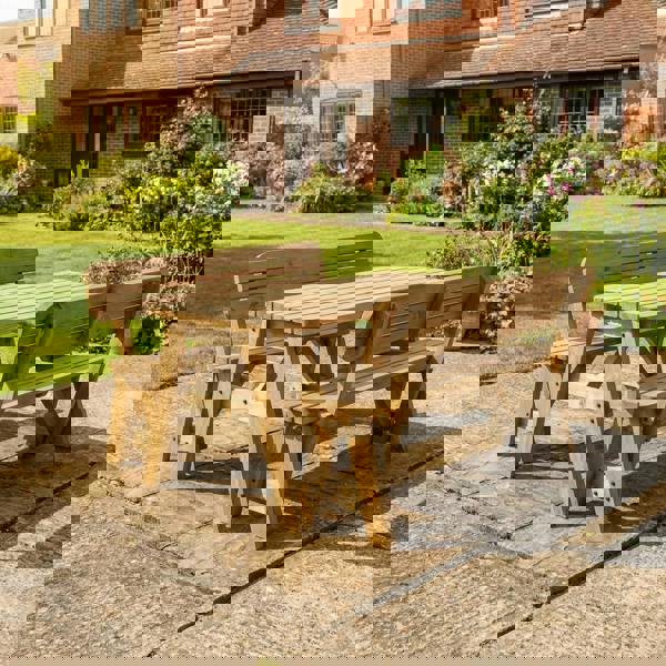 Arbor Garden Solutions Victoria Space Saving Rounded Picnic Table and Bench Set With Backrest - Rustic Finish