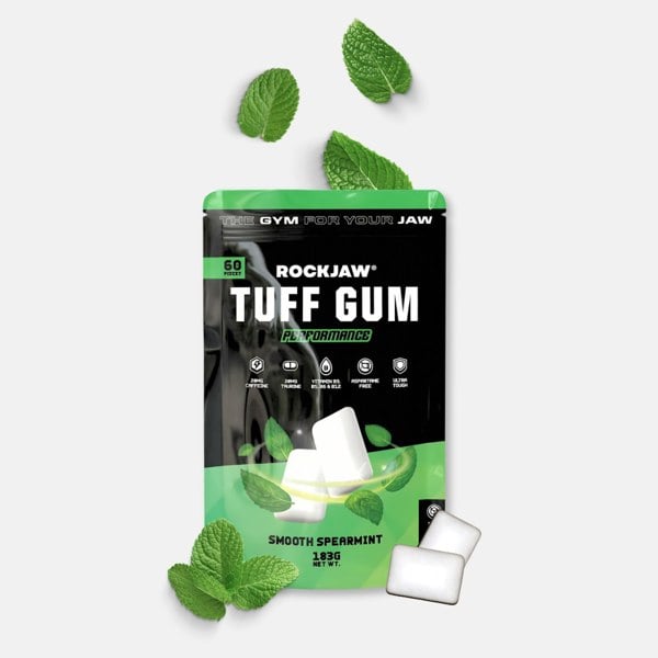 ROCKJAW Tuff Gum Performance | 20mg Natural Caffeine, 20mg Taurine + B Vitamin Complex | Premium Tough Jaw Gum