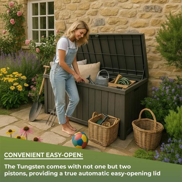 Homeology TUNGSTEN 450 Litre 119 Gallon Waterproof Extra Large Lockable Easy-Open Garden Storage Box in Grey