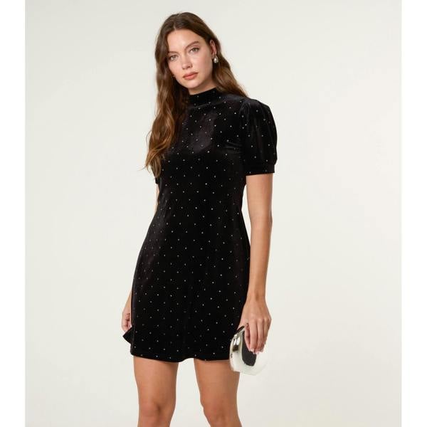 Blue Vanilla Polka Dot Puff Sleeve Dress