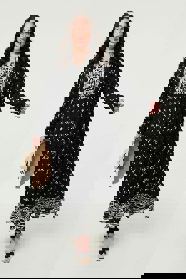 Black | Curve Printed Long Sleeve Maxi Dress