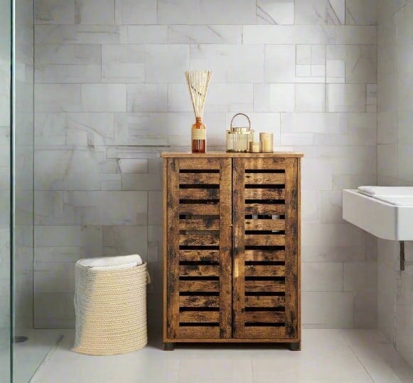 Modcraft Rustic Bathroom Floor Cabinet – Storage Unit with Doors & Adjustable Shelf