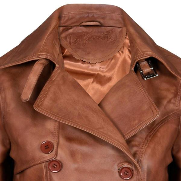Womens Mid Length Leather Trench Coat -Oakham - Upperclass Fashions 