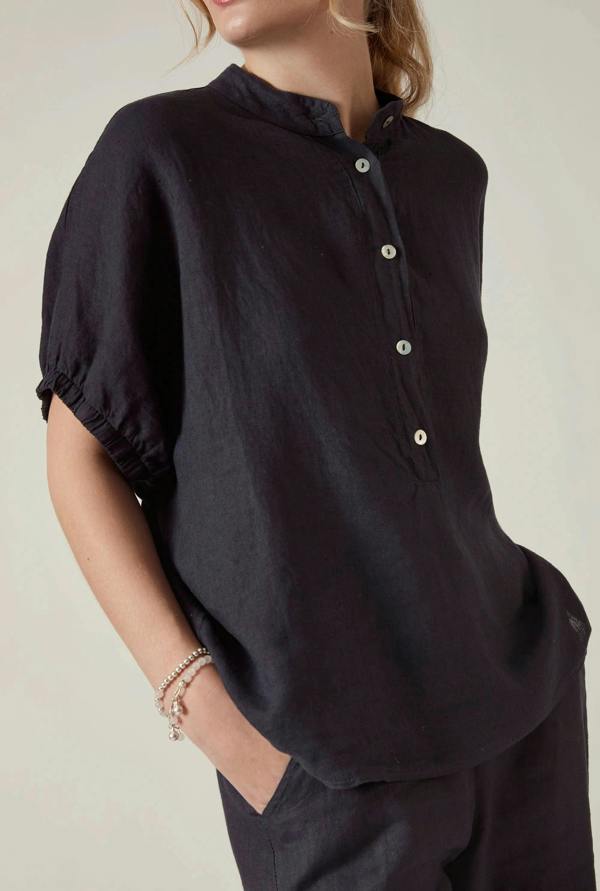 James Lakeland Relaxed Navy Linen Blouse