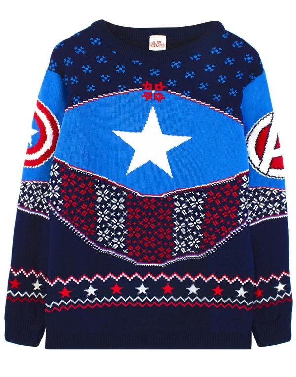 Marvel Mens Blue Captain America Christmas Jumper