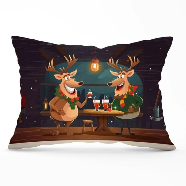 Warren Reed Reindeers Having A Beer Cushions