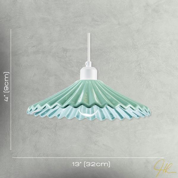 Emerald Green Nova Gloss Ceramic Pendant Light Shade with Rippled Body Image 7