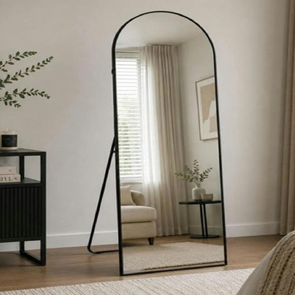 Gr8 Home 165x60cm Arched Full Length Mirror Black Aluminium Frame Floor Standing